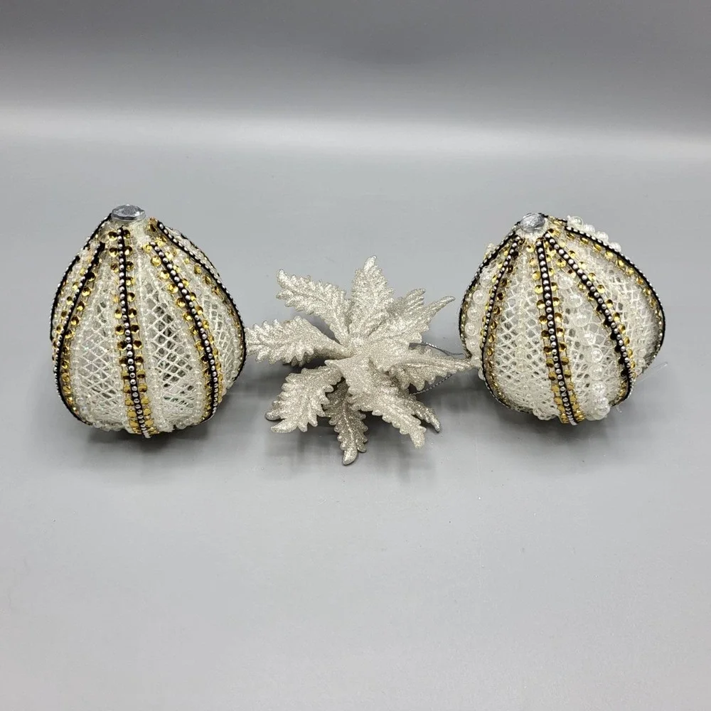 Vintage Beaded Sequin Christmas Ornaments Balls Star Set of 3 MCM Retro Holiday